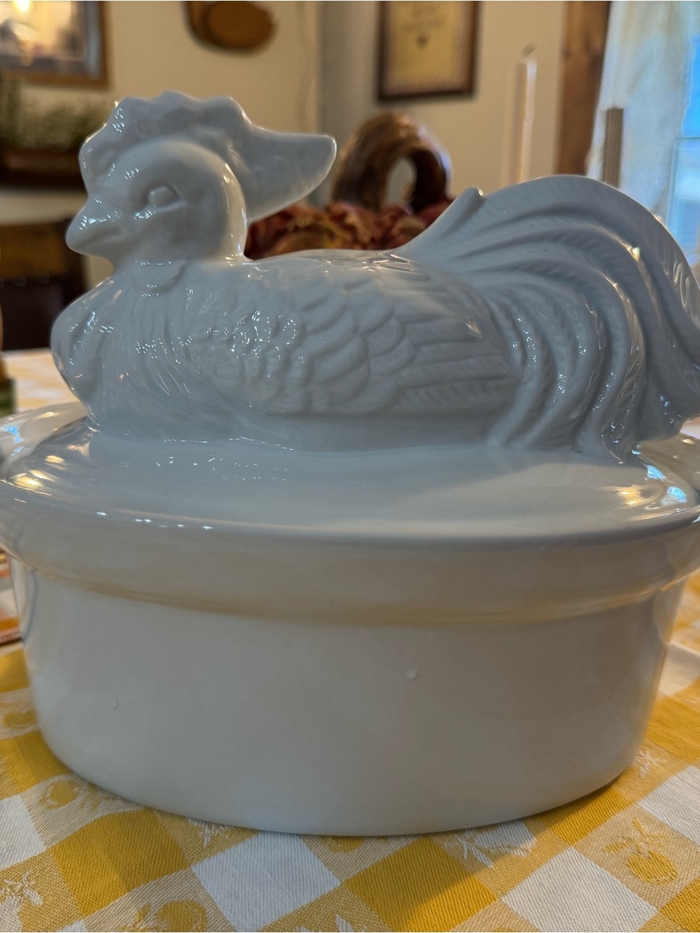 White Ceramic Rooster Covered Casserole Dish - Classic Serveware
